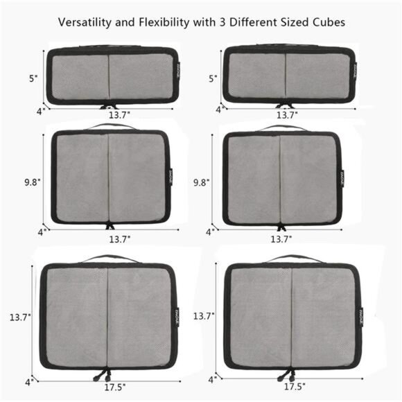 6 Set Packing Cubes,3 Various Sizes Travel Luggage Packing Organizers(Black) - Picture 3 of 7